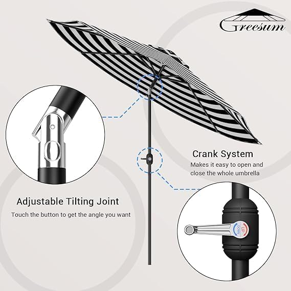 Greesum 9FT Patio Umbrella, Outdoor Table Umbrella with Push Button Tilt, Crank and 8 Sturdy Ribs for Garden, Lawn, Backyard & Pool