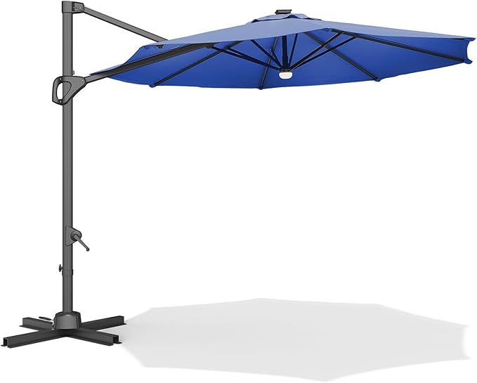 10ft Offset Cantilever Outdoor Umbrella – 360° Rotation, Windproof & Sun Blocking Shade, Rust-Resistant Aluminum Frame with Cross Base, Ideal for Garden, Deck, Pool and Backyard