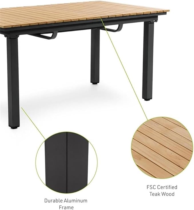 Greemotion Mackay 61.5" W Outdoor Teak Wood Expandable Dining Table in Natural