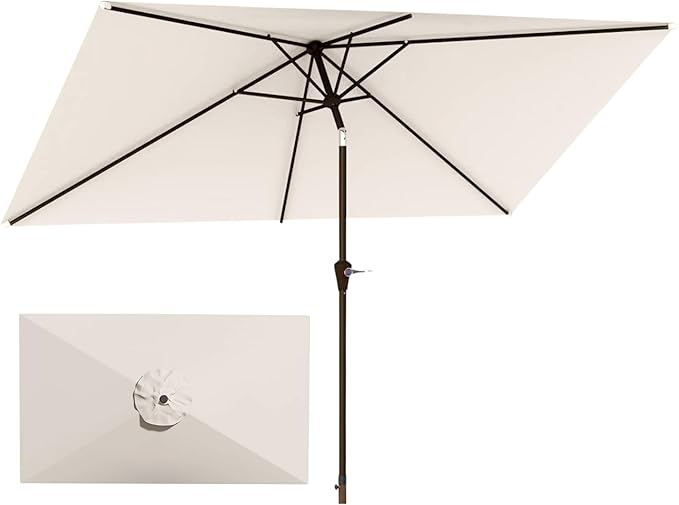 6.5'x10' Rectangular Patio Outdoor Umbrella,Large Coverage with Push-Button Tilt & UV Protection,Sturdy Ribs for Deck,Lawn,Pool,Backyard