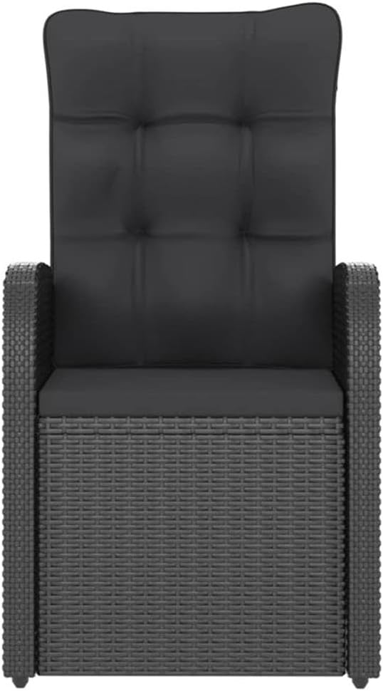 Afuera Living 11-Piece Outdoor Dining Set, Poly Rattan and Acacia Wood, Black/Acacia Natural Finish, Includes Table, Reclining Chairs, Cushions, UV-Resistant, Modern Patio Furniture for Garden or