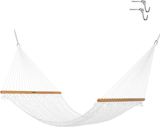 Original Pawleys Island Large White DuraCord Rope Hammock – 13 ft. x 55 in., 2-Person, 450 lb Capacity, Oak Spreader Bar, Zinc-Plated Hardware, Handcrafted in the USA