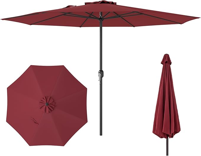 Tangkula 12 FT Patio Umbrella, Outdoor Market Umbrella with Crank Handle, 8 Sturdy Ribs, Double-Tiered Table Umbrella, Sun-Protective Waterproof Canopy Round Parasol for Garden Backyard Pool (Wine)