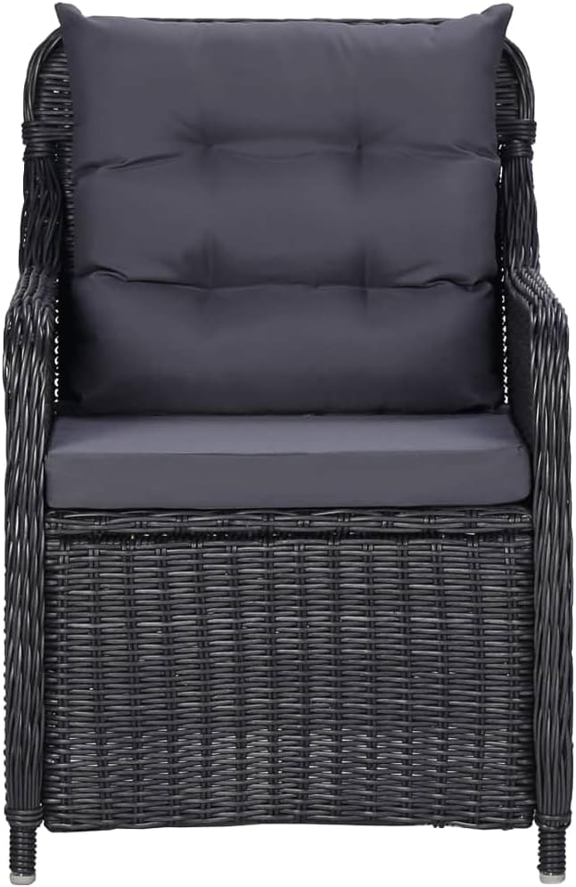 5 Piece Patio Dining Set Black with Cushions Outdoor Rattan Table and 4 Chairs for Garden Backyard Porch Steel Frame Glass Top Weather Resistant