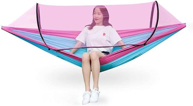 Camping Hammock, Hammock Outdoor Mosquito and Rainproof Swing Sling Wild Air Tent and Mosquito Net Ultralight Double Camping Bed(Pink)