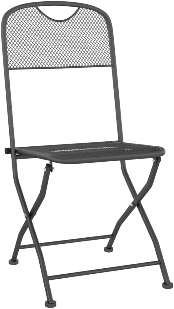 5 Piece Patio Dining Set with Expanded Metal Mesh Anthracite and Folding Chairs, E-Coating Finish Outdoor Dining Set for Lovely Meals
