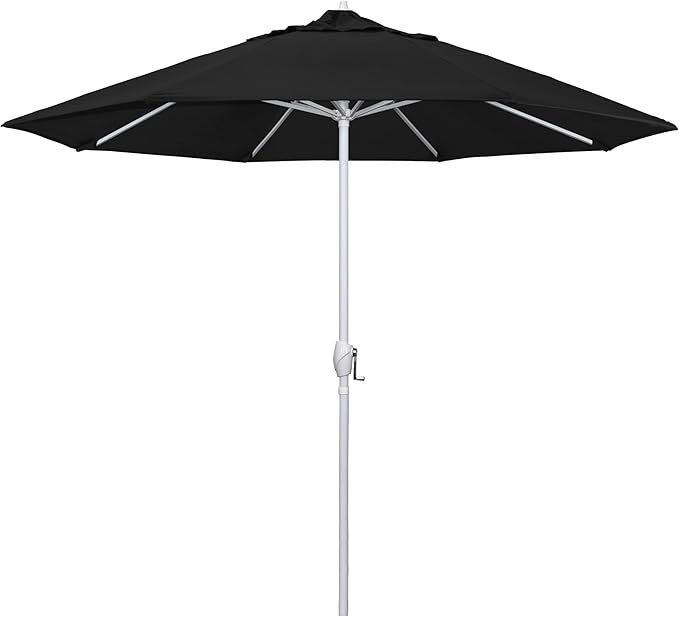 California Umbrella 12-Year Protection 9' Rd Aluminum Patio Umbrella, Crank Lift, Auto Tilt, White Finish, Sunbrella Black