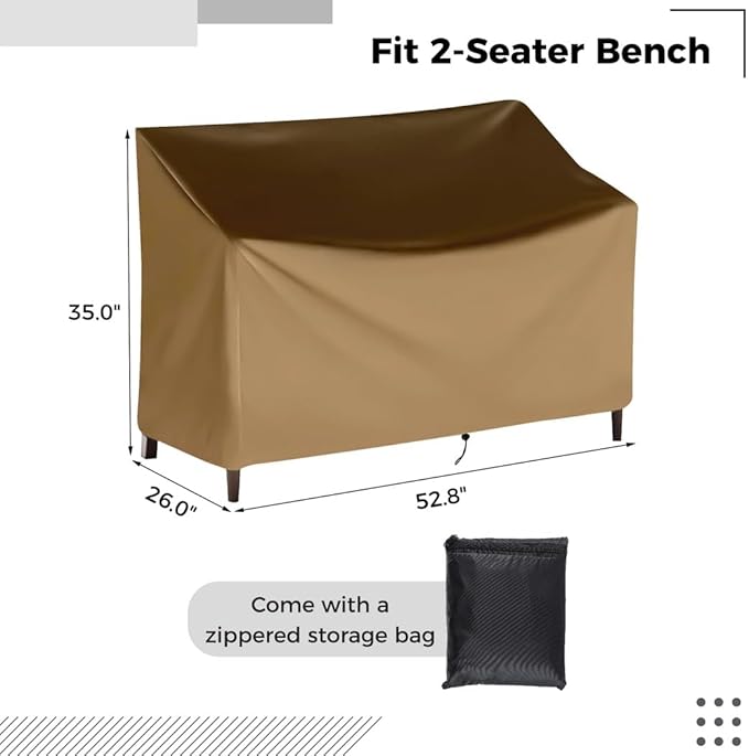 Outdoor Bench Cover, Waterproof Outdoor Patio Furniture Cover for 4-Seater Bench, Durable Oxford Cloth Garden Sofa Chair Cover, 75" L x 26" W x 35" H (Khaki, 53" L x 26" W x 35" H)