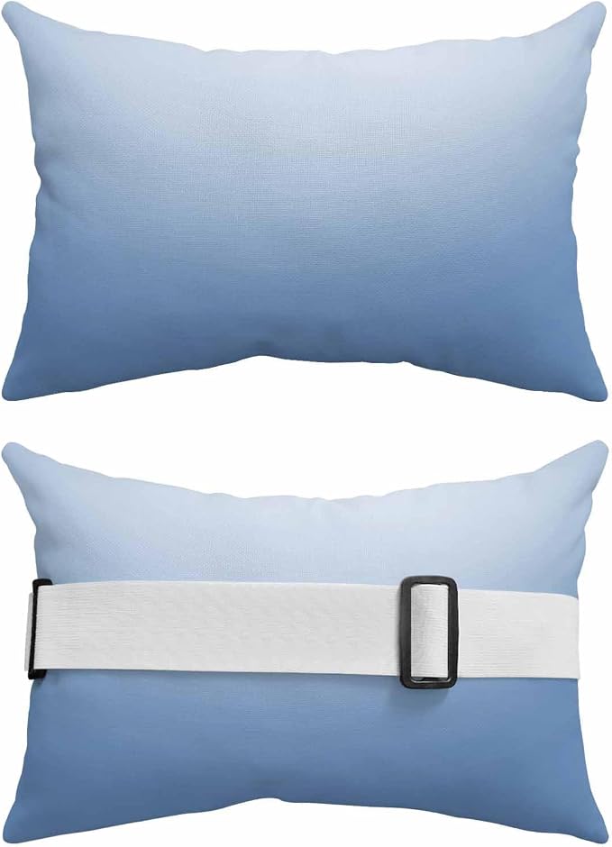 Light Blue Ombre Outdoor Lumbar Pillow 12x20 Inch, Modern Rustic Aqua Gradient Waterproof Throw Pillow Covers with Insert, Decorative Headrest Pillows for Office Car Travel