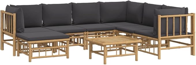 8 Piece Patio Lounge Set with Dark Gray Cushions, Outdoor Dining Sets Outdoor Sofa Sets Patio Conversation Set Sectional Sofa for Piazza Garden Negotiation Area Exhibition Bamboo