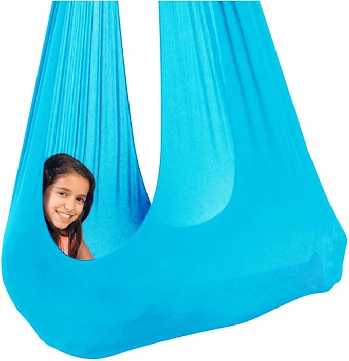 Sensory Swing for adults Indoor kids Therapy Swing Calming Snuggle Hammock durable soft strong fabric swing Excellent stretchability Includes Hanging Hardware ( Color : Lake blue , Size : 1.5M x 2.8M