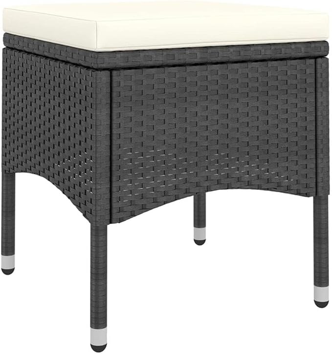 Afuera Living 5-Piece Garden Dining Set, Black/Cream White Poly Rattan, Medium, Square Acacia Wood Table and Cushioned Chairs, Powder-Coated Finish, Modern Indoor/Outdoor Patio Furniture for Balcony