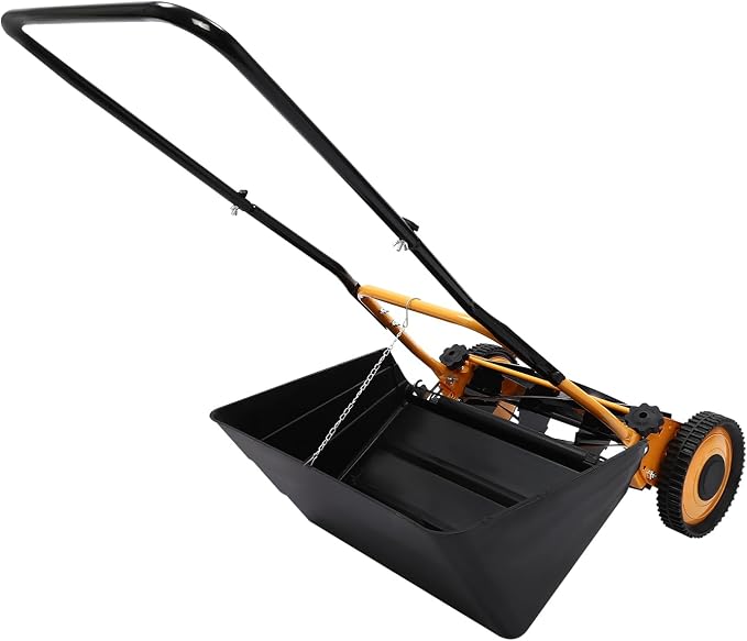 16-Inch Cutting Width Manual Push Reel Lawn Mower with Collection Bag, Four 5-Edged Blades Wheeled Lawn Mower Hand Push Lawn Sweeper Grass Catcher Manual Lawn Dethatcher