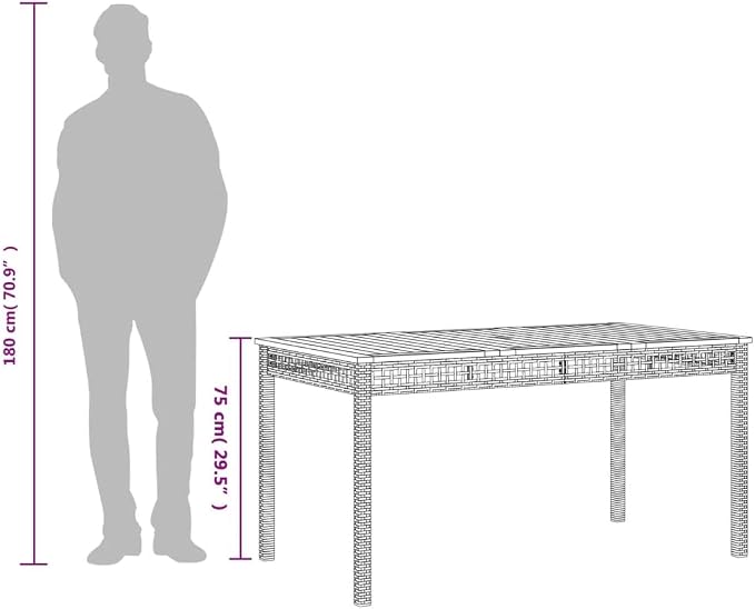 Patio Table & Picnic Table Beige PE Rattan Outdoor Table Poolside Table for Patio Garden Backyard 55.1 x 31.5 x 29.5 in