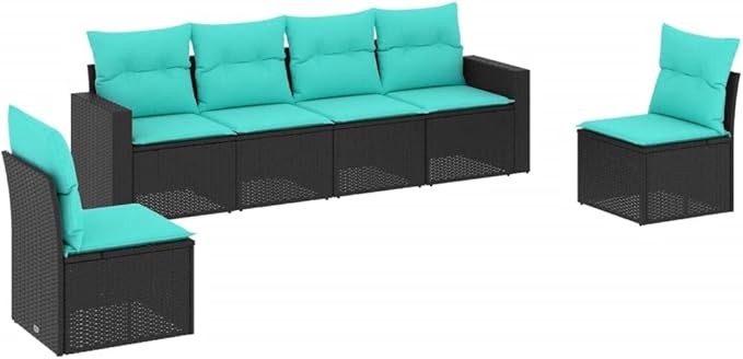 6 Piece Patio Sofa Set with Cushions, Garden Lounge Set Patio Conversation Set Sectional Sofa Outdoor Sofa Sets for Piazza Garden Poolside Exhibition Black Poly Rattan