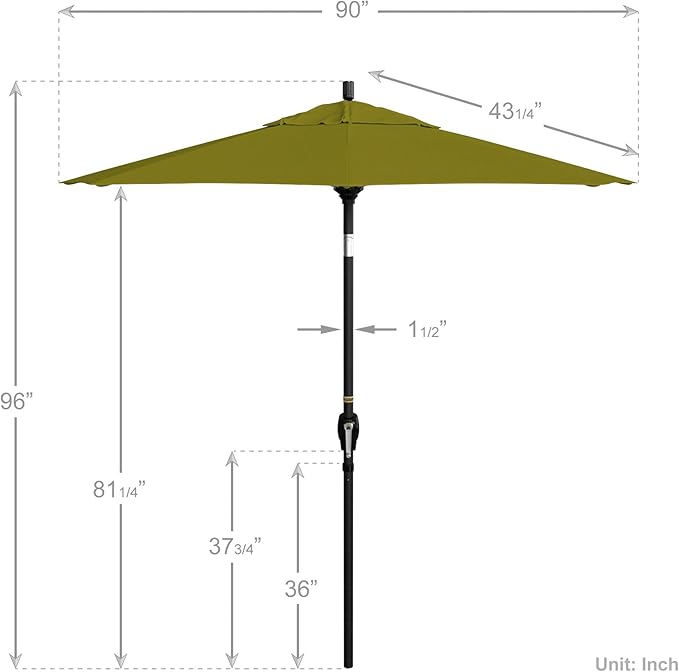 California Umbrella 7.5' Round Aluminum Market Umbrella, Crank Lift, Push Button Tilt