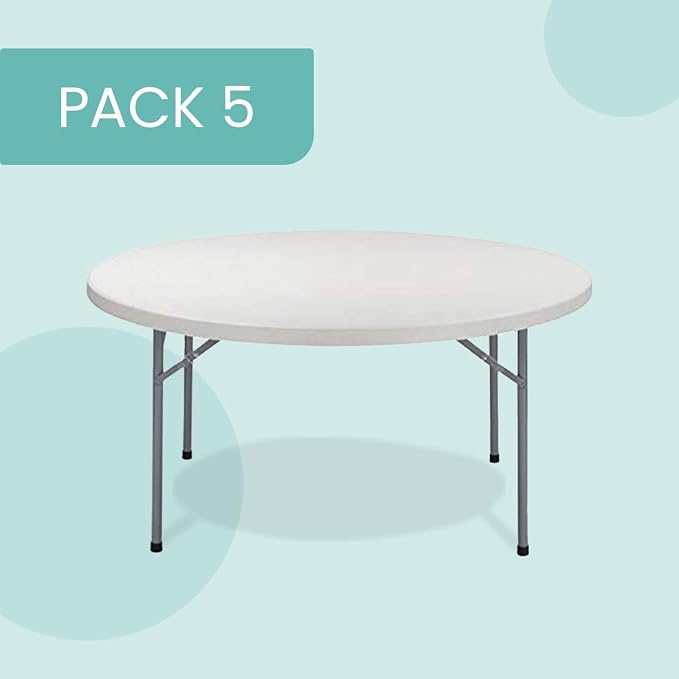 EventStable TitanPRO Plastic Folding Table - Sturdy Outdoor Folding Table - 60'' Round - 5 Pack