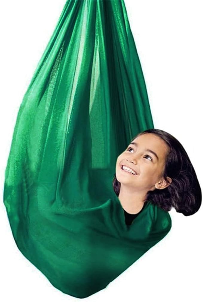 Sensory Swing for adults kids Indoor outdoor Therapy Swing Calming Snuggle Hammock durable soft strong fabric swing Great for Sensory Integration stimulation ( Color : Green , Size : 1.5M x 2.8M )