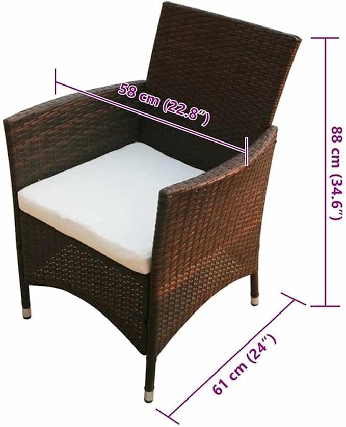 Afuera Living 7 Piece Patio Dining Set, Synthetic Poly Rattan, Brown Finish, Includes Table with Tempered Glass Top and 6 Chairs with Removable Cushions, Weather-Resistant Outdoor Furniture, Seats 6