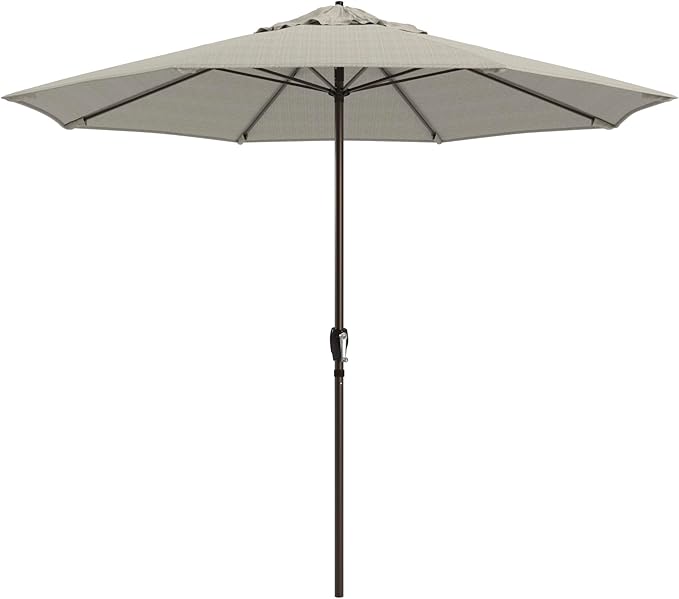 California Umbrella 8-Year Protection 9 Ft Outdoor Patio Umbrella, Solstice Fade-Resistant Fabric, Auto-Tilt, Heavy Duty Aluminum Frame, 8 Reinforced Ribs for Pool or Deck, Bronze Pole, Woven Granite