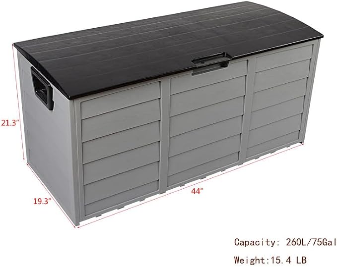 NOLLAM Garden Plastic Storage Deck Box 260 L Outdoor Storage Unit with Lockable Seat Chest Tools Cushions Toys Patio Furniture Patio Storage Box Elegant Storage Bench for Cushions Garden Tools, Black