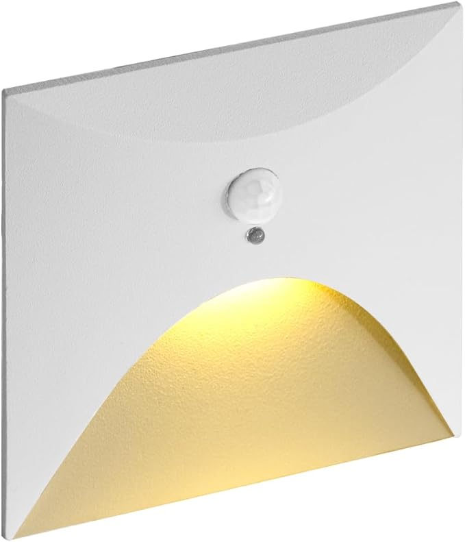 FVTLED Motion Sensor LED Step Lights, 3W AC 85-265V Stair Lights Indoor Outdoor, 3000K Warm White, Arc Design, IP44 Waterproof Staircase Lighting-White Shell