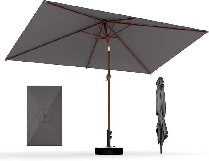 BRIOPAWS 6.5X10 FT Rectangular Patio Umbrella with Base Included | Rectangle Outdoor Umbrellas | 6 Sturdy Steel Ribs | Push Button Tilt & Crank | Heavy Duty for Garden Lawn Deck Backyard Pool |