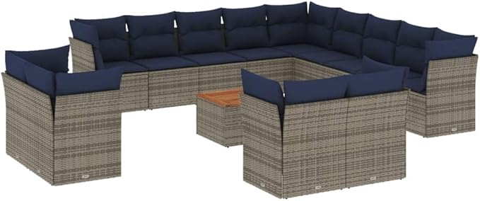 vidaXL Patio Sofa Set with Cushions 14 Piece, Outdoor Conversation Set, Patio Furniture Set for Balcony Garden, Modern Style, Gray Poly Rattan