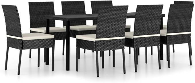 Patio Dining Set,Outdoor Seating Set,Patio Conversation Sets,Patio Table,for The Patio, Deck, Front Porch, Poolside or Balcony Poly Rattan Black