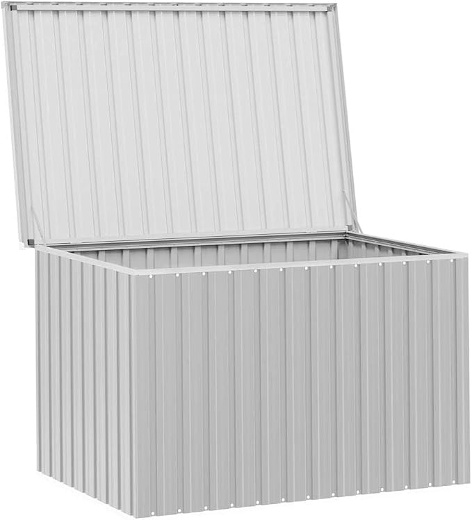 Grey Galvanized Steel and Plastic Large Garden Storage Box, 58.7" Long 39" Wide 36.6" High Outdoor Organizer for Tools and Cushions, Weather-Resistant Durable Construction