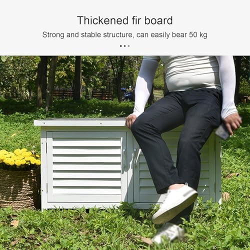 Outdoor Deck Box, Solid Wood and Metal Patio Storage, Garden Box with Plastic Feet for Balcony and Patio