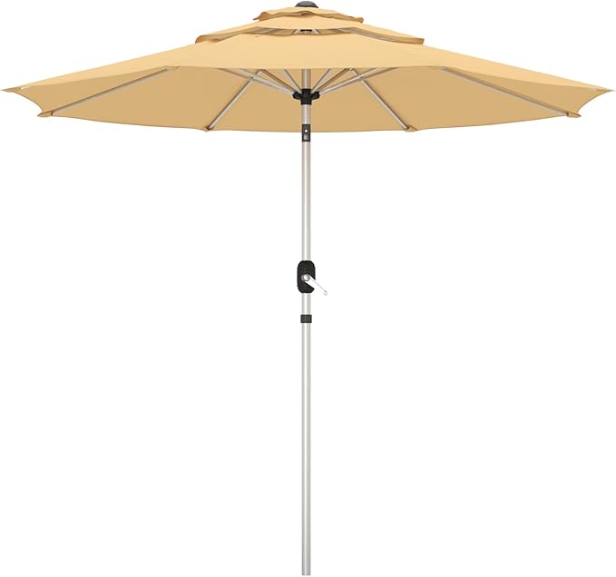 10FT 3-Tier Aluminum Outdoor Patio Umbrella, Fade-Resistant Market Umbrella with Push Button Tilt Function, 8 Sturdy All-Aluminum Ribs for Gardens, Patios, Backyards & Pools