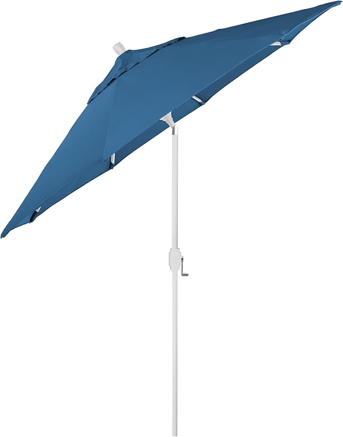 California Umbrella 12-Year-Non-Fading, 9Ft Premium Sunbrella Patio Umbrella, Hand-Crank, Button-Tilt, White Frame, Regatta Fabric