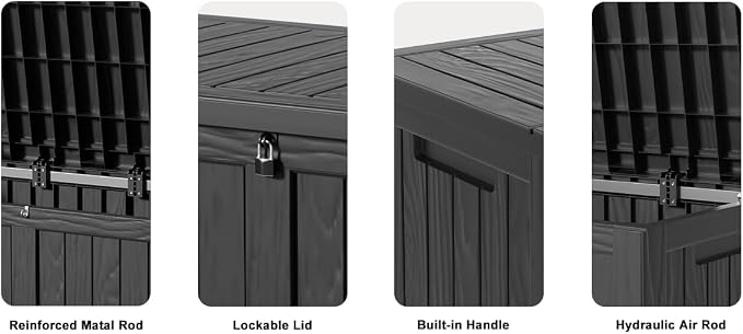 DRATO 120 Gallon Large Deck Box, Outdoor Storage Box for Patio Furniture, Patio Cushions, Gardening Tools, Pool Supplies, 660lbs Weight Capacity, Waterproof Resin Storage Boxes (Black, 120 Gallon)