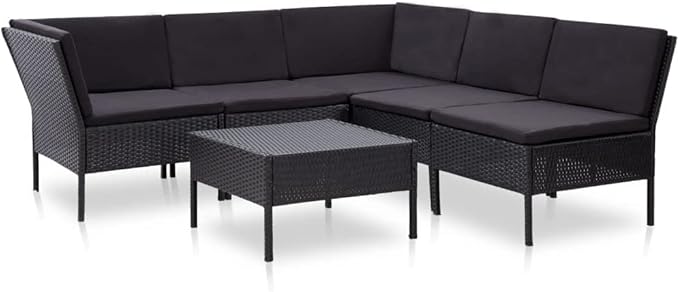 Patio Sofa Set with Cushions,Patio Lounge Set,Outdoor Furniture,Outdoor Furniture Sets,Patio Conversation Sets,for Garden,Deck,Backyard,6 Piece Poly Rattan Black