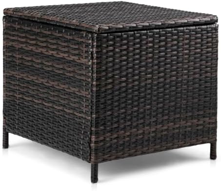 Outdoor Table with Storage, 27 Gallon Wicker Outdoor Storage Box Patio Side Tables for Outside Porch Poolside Deck Garden， Brown