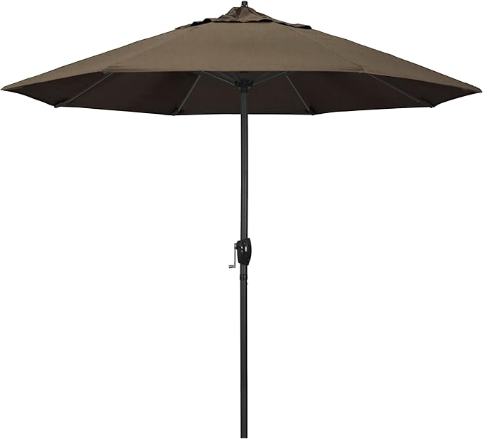 California Umbrella 12-Year Protection 9' Rd Aluminum Patio Umbrella, Crank Lift, Auto Tilt, Black Finish, Sunbrella Taupe