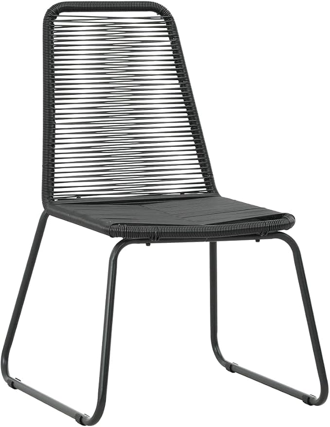 3 Piece Patio Dining Set, Outdoor Bistro Set with Square Glass Top Table and 2 PVC Rattan Chairs, Black Small Space Furniture for Garden, Backyard, Porch and Balcony