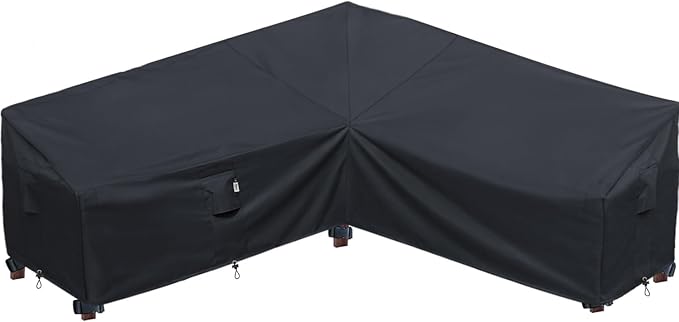 Upgraded Patio Furniture Covers, Waterproof Outdoor Sectional Cover, 600D PU Outdoor Furniture Sofa Covers 90" x 90" V Shape Oudoor Couch Cover, L-Shaped Lawn Outside Protector - Midnight Black