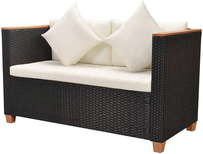 6 Piece Patio Lounge Set with Cushions, Patio Conversation Set Porch Furniture Set Outdoor Dining Sets Front Porch Furniture for Exhibition Poolside Piazza Garden Poly Rattan Black