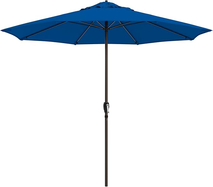 California Umbrella 10-Year Protection 9 Ft Outdoor Patio Umbrella, Pacifica Fade-Resistant Fabric, Auto-Tilt, Heavy Duty Aluminum Frame, 8 Reinforced Ribs for Pool or Deck, Bronze Pole, Pacific Blue