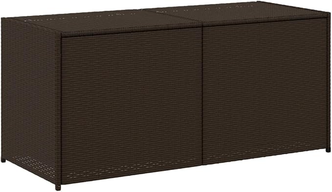 74.8 Gal Outdoor Storage Box, Patio Rattan Deck Box, Wicker Storage Bin Deck Box, Poly Rattan Patio Storage Chest with Hinged Lid for Cushions, Pillows, 47.2"x19.7"x22" Brown