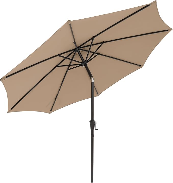 COBANA Patio Umbrella, Outdoor Table Umbrella of 9-Feet with 8 Ribs and Push Button Tilt and Crank, Beige