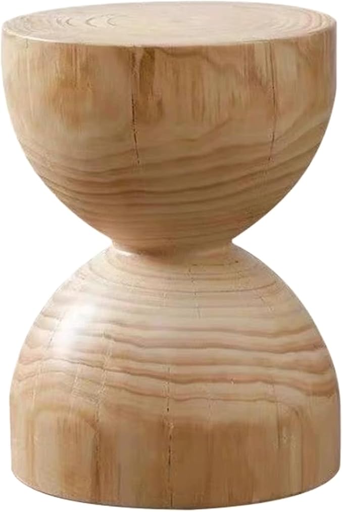 Wood Side Table、Round Wood Coffee Table, Wooden Stool, Side Table, Round end Tables Living Room(Color:Log Color)