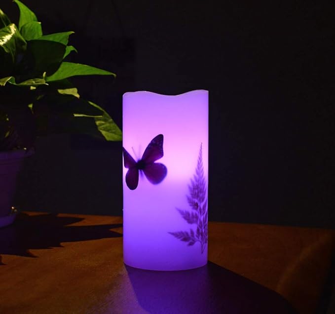 LED Candles Flameless Battery Operated with Remote Timer 6'' Tealight Butterfly & Plants Decor Real Wax Electric Candle Lights 12 Color Changing for Home&Kitchen Indoor/Outdoor Party