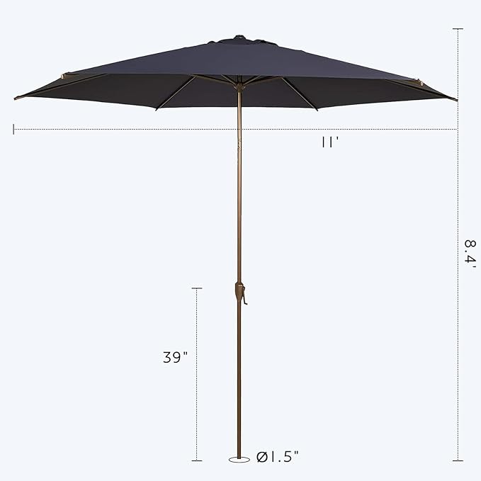 Abba Patio 11FT Outdoor Patio Umbrella Outdoor Table Umbrella with Crank Market Umbrella 6 Sturdy Ribs UV Protection Waterproof and Push Button Tilt for Garden Deck Backyard Pool,Dark Blue