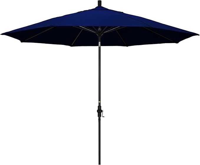 California Umbrella 11Ft Sunbrella Patio Umbrella, Fiberglass Ribs, Hand-Crank, Tilt-Collar, Black Frame, True Blue Fabric