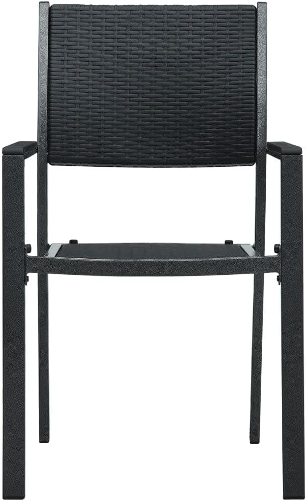 5 Piece Patio Dining Set Black Glass Tabletop Rattan Chairs Outdoor Garden Furniture for Backyard Deck Balcony Porch