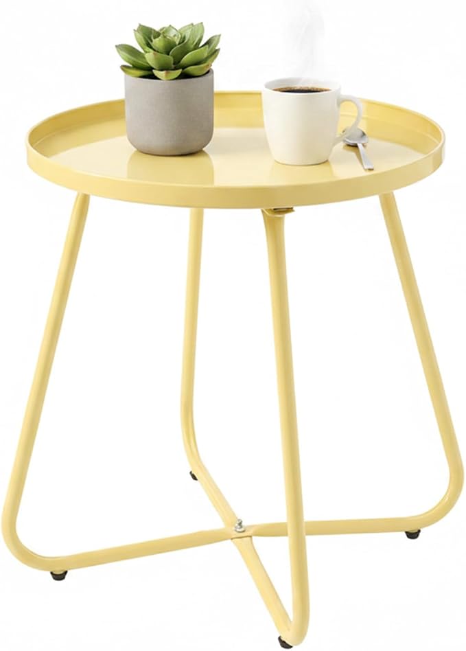 LITA Outdoor Side Table Metal Steel Weather Resistant Round End Table for Patio Balcony Living Room, Small Lightweight Weatherproof Accent Table,Yellow,Modern
