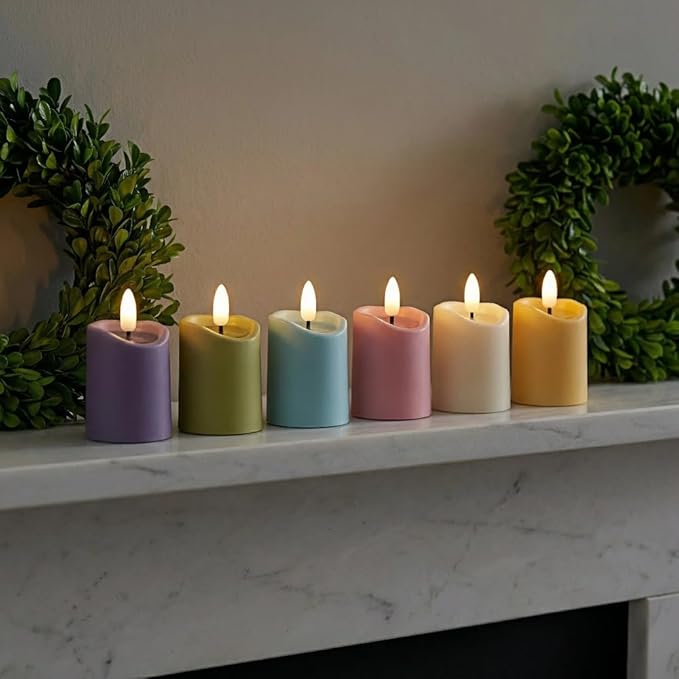 Simplelight Pastel Flameless Votive Candles with Timer, Realistic Black Wick Spring Candles Battery Operated, Battery Included, D 1.8” X H 3.1”, Set of 6 for Easter Decoration (Multi Color)